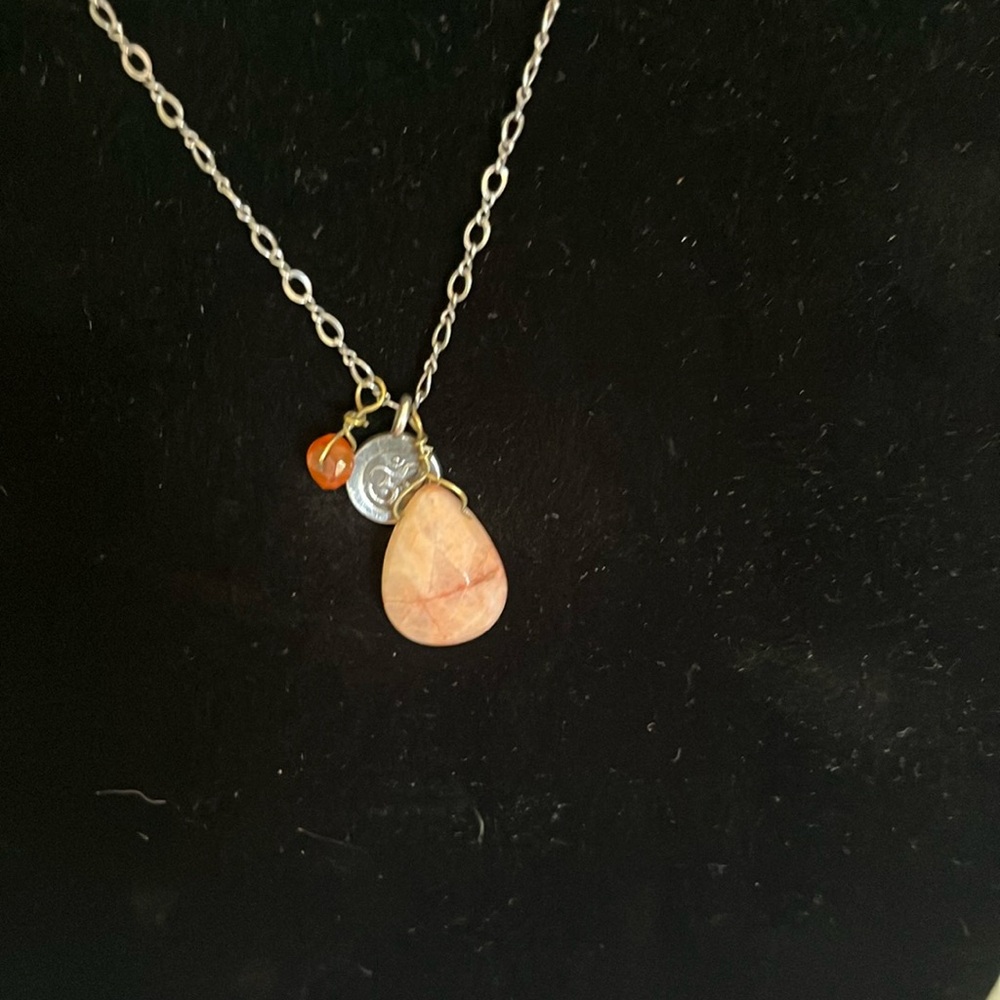 Rose quartz citrine OM charm silver necklace